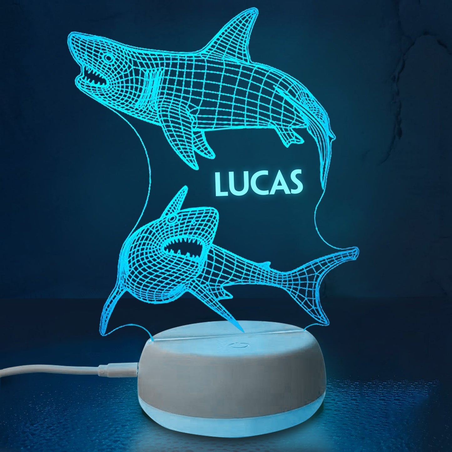 Personalized 3D Shark Night Lights with Name 7/16 Colors Changing Led Lamp