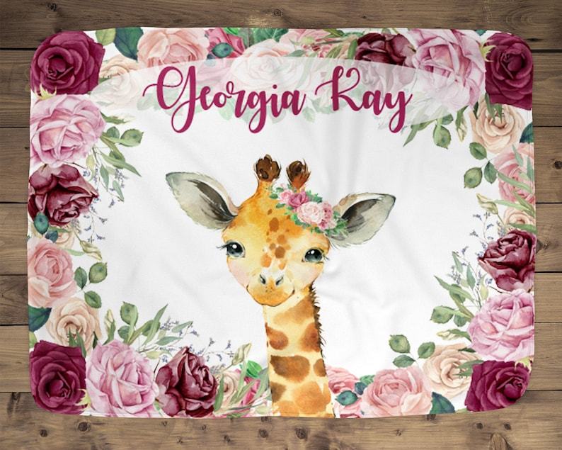 Personalized Name Fleece Deer Blanket With Flower