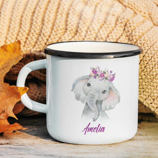 Personalized Enamel Elephant With Flower Kids Mug | 22111810