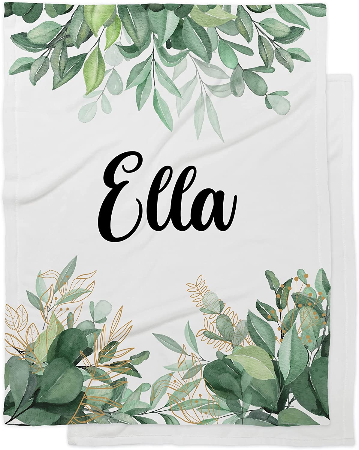 Personalized Minky Fleece Flower Baby Blanket Green Leaves