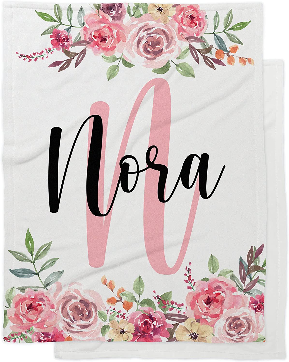 Personalized Minky Fleece Flower Baby Blanket Pink Roses