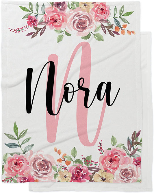 Personalized Minky Fleece Flower Baby Blanket Pink Roses