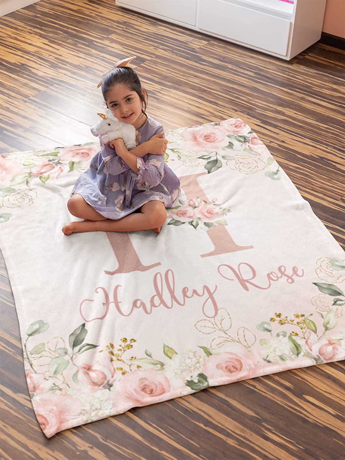 Personalized Minky Fleece Flower Baby Blanket Rose
