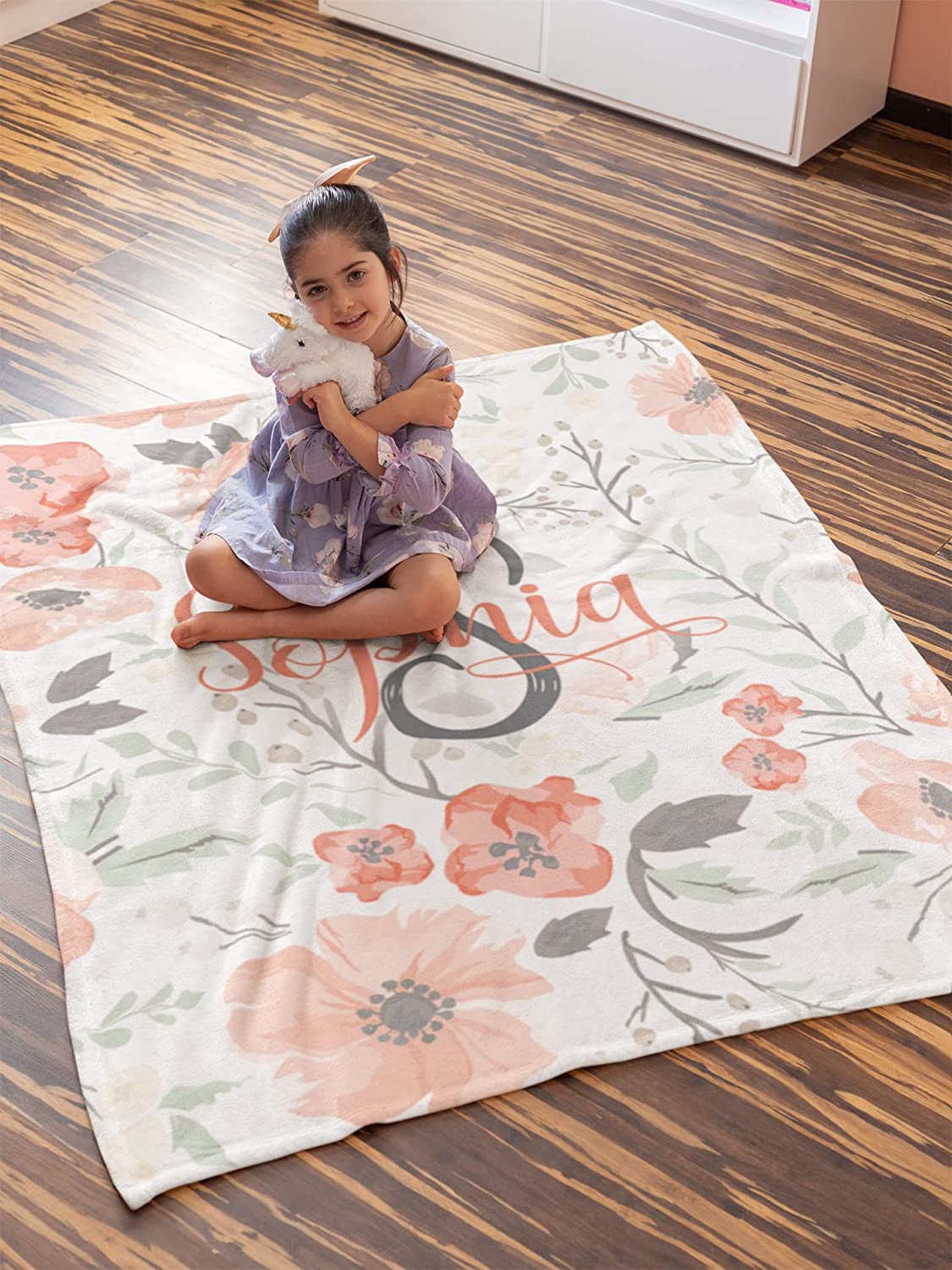 Personalized Minky Fleece Flower Baby Blanket