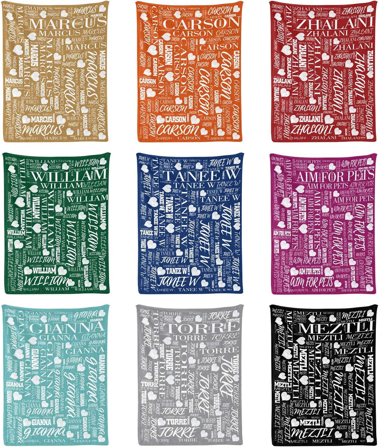 Personalized Name Arrange With Heart Word Art Multi Colors Fleece Blanket