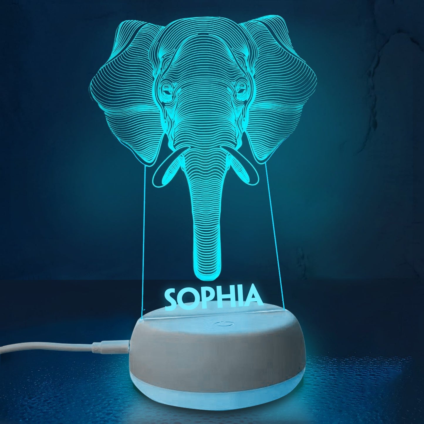 Personalized 3D Long Nose Elephant Night Lights with Name 7/16 Colors Changing Led Lamp