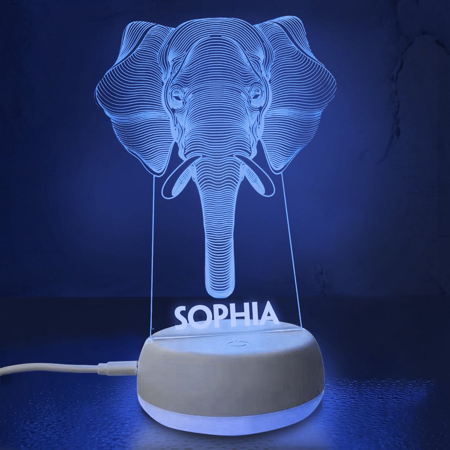 Personalized 3D Long Nose Elephant Night Lights with Name 7/16 Colors Changing Led Lamp