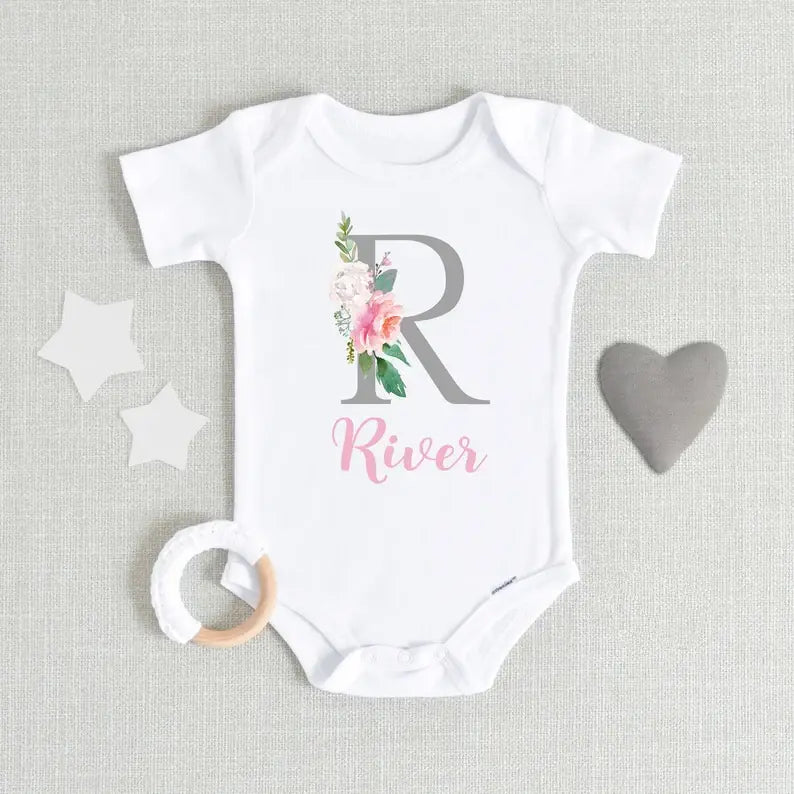 Personalized Baby Onesie Initial With Name Floral