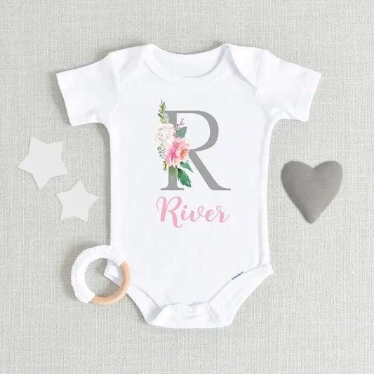 Personalized Baby Onesie Initial With Name Floral