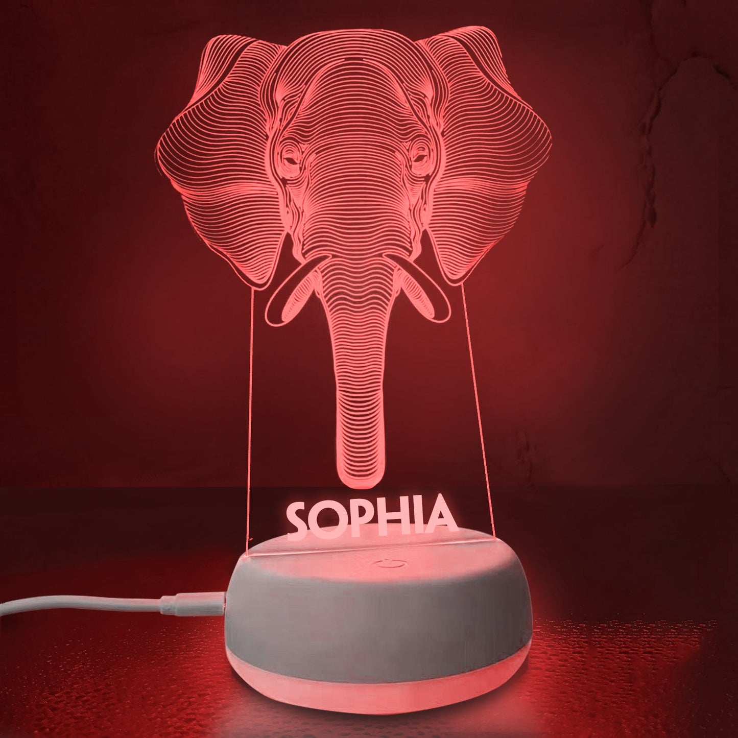 Personalized 3D Long Nose Elephant Night Lights with Name 7/16 Colors Changing Led Lamp