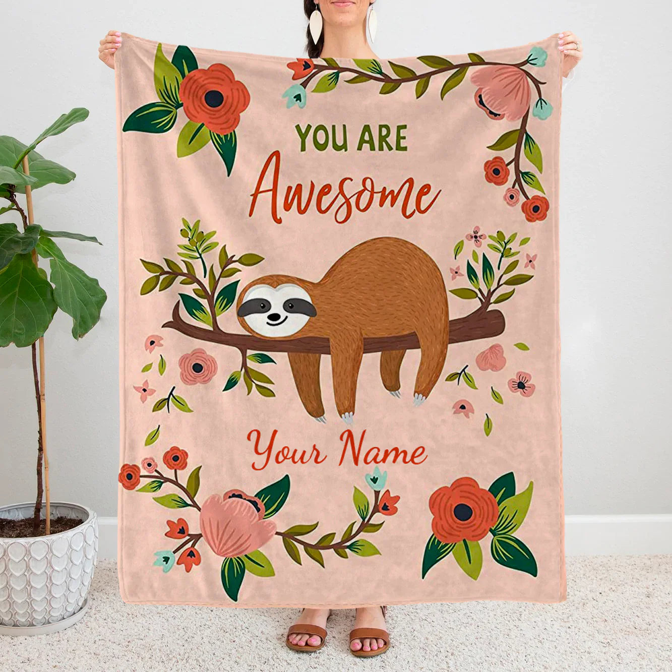 Custom Sloth You Are Awesome Name Blanket
