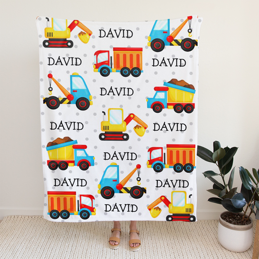 Personalized Minky Swaddle Blanket Trucks