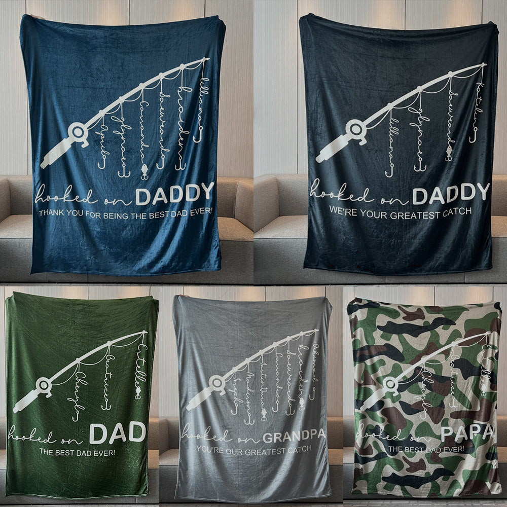 Personalized  Fathers Day Blanket Hooked On