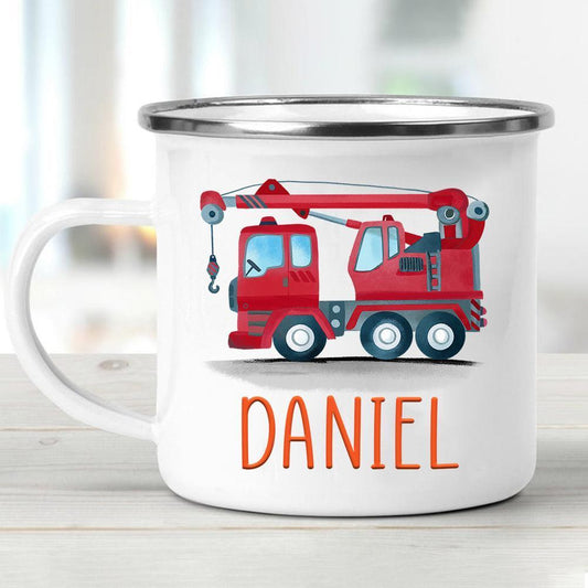 Personalized Enamel Mug Crane Red Multi Colors Rim