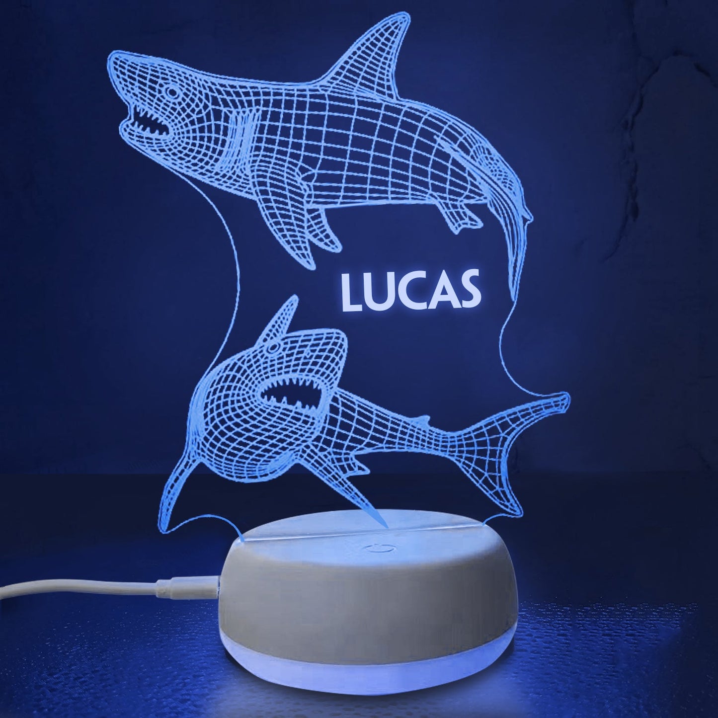 Personalized 3D Shark Night Lights with Name 7/16 Colors Changing Led Lamp