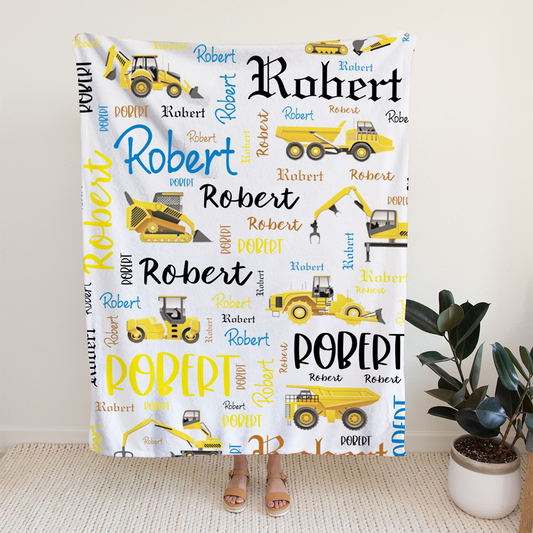 Personalized Minky Swaddle Blanket Name Art With Construction Theme