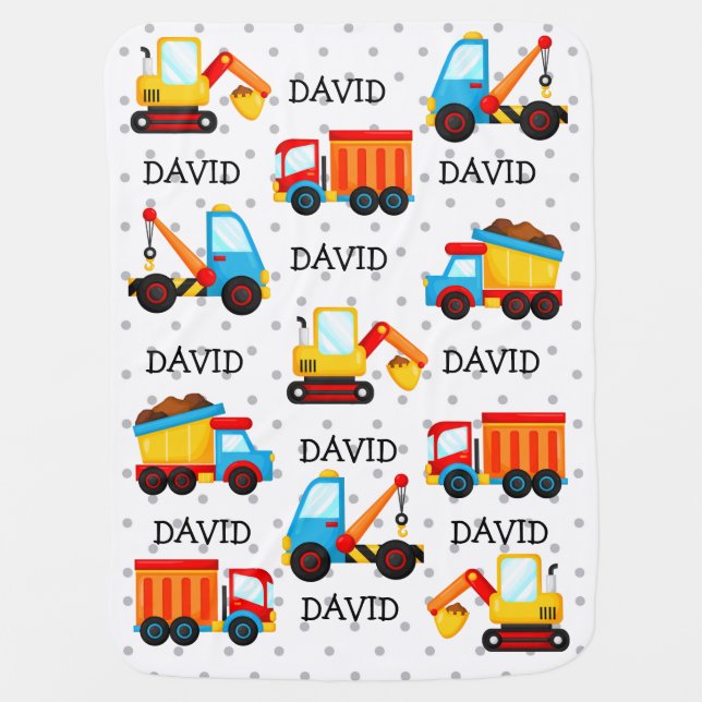 Personalized Minky Swaddle Blanket Trucks