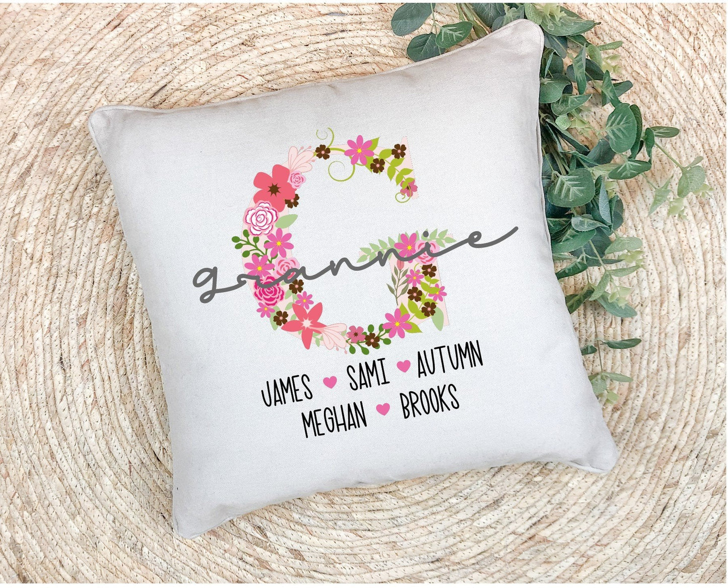 Personalized Mom Grandma Nana Pillow With Initial