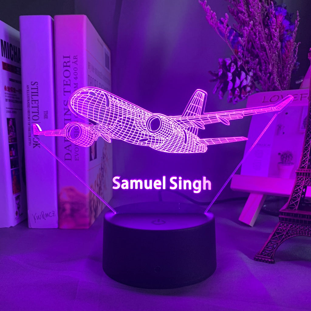 Personalized 3D Airplane Night Lights with Name 7/16 Colors Changing LED Lamp