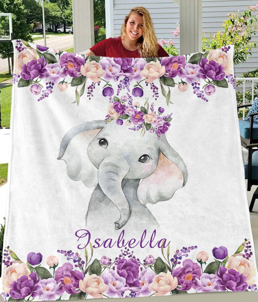 Personalized Name Fleece Blanket 13-Elephant