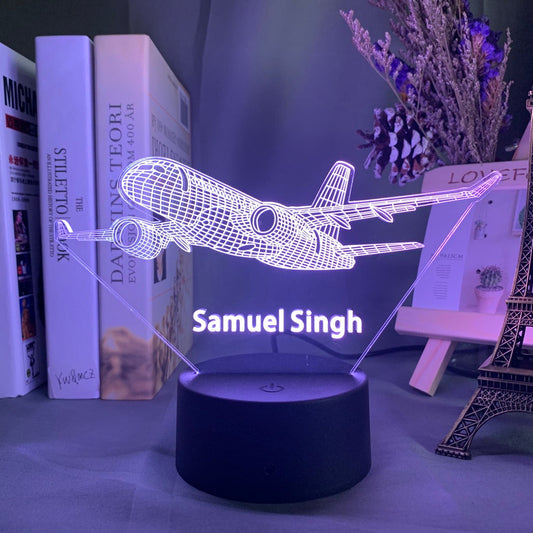 Personalized 3D Airplane Night Lights with Name 7/16 Colors Changing LED Lamp