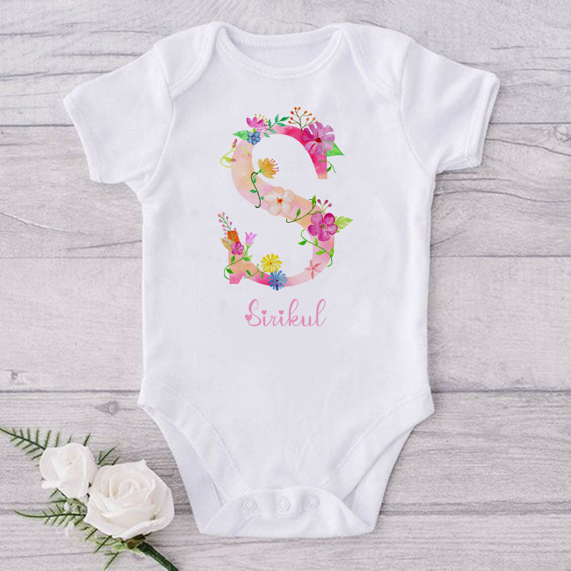 Personalized Garden Theme Baby Onesie Initial With Name