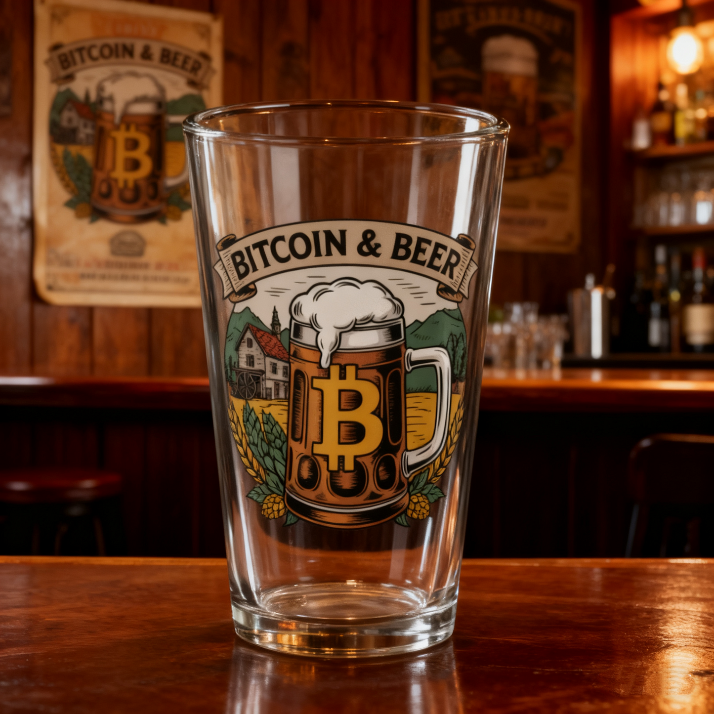Bitcoin &amp; Beer Pint Glass - Raise a Toast to Freedom