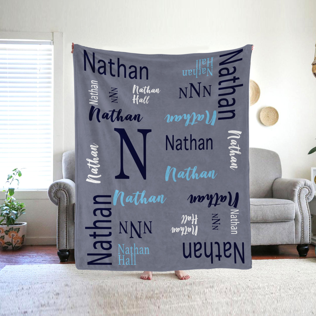 Personalized Name Word Art With Initial Baby Boy Fleece Blanket