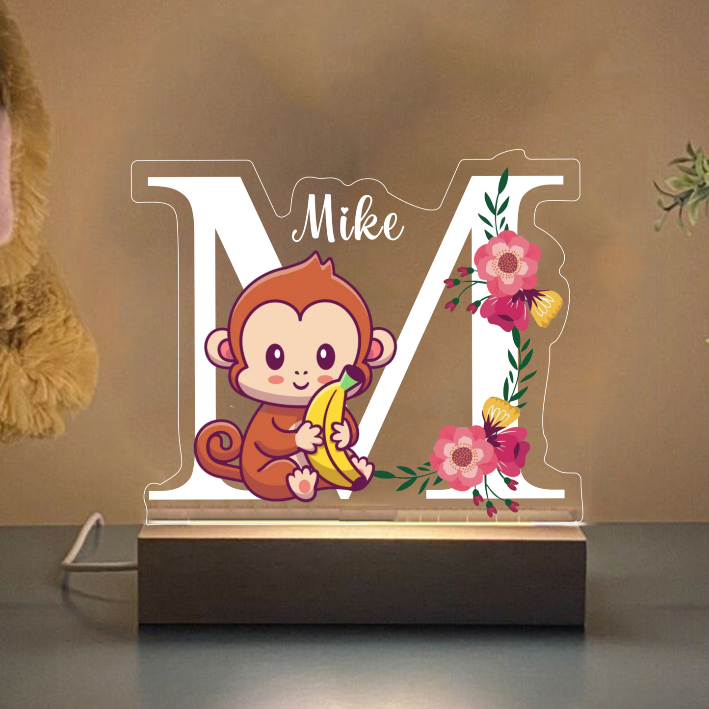 Personalized Bedroom Boys Girls Animal Mood Lighting With Initial