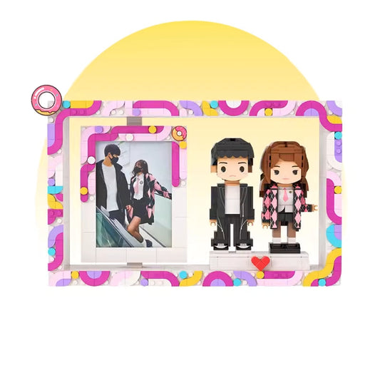 Customized 2-Person Building Block Character Photo Frame, Small Particle Building Block Home Decor, Building Block Figures-Purple