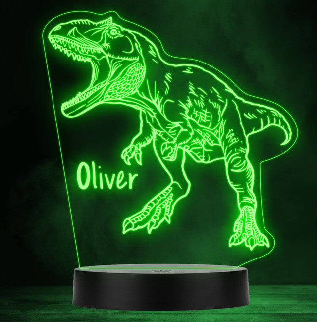 Personalised Colour Change Light LED Bedroom Night Light Boys Girls Roar Dinosaur