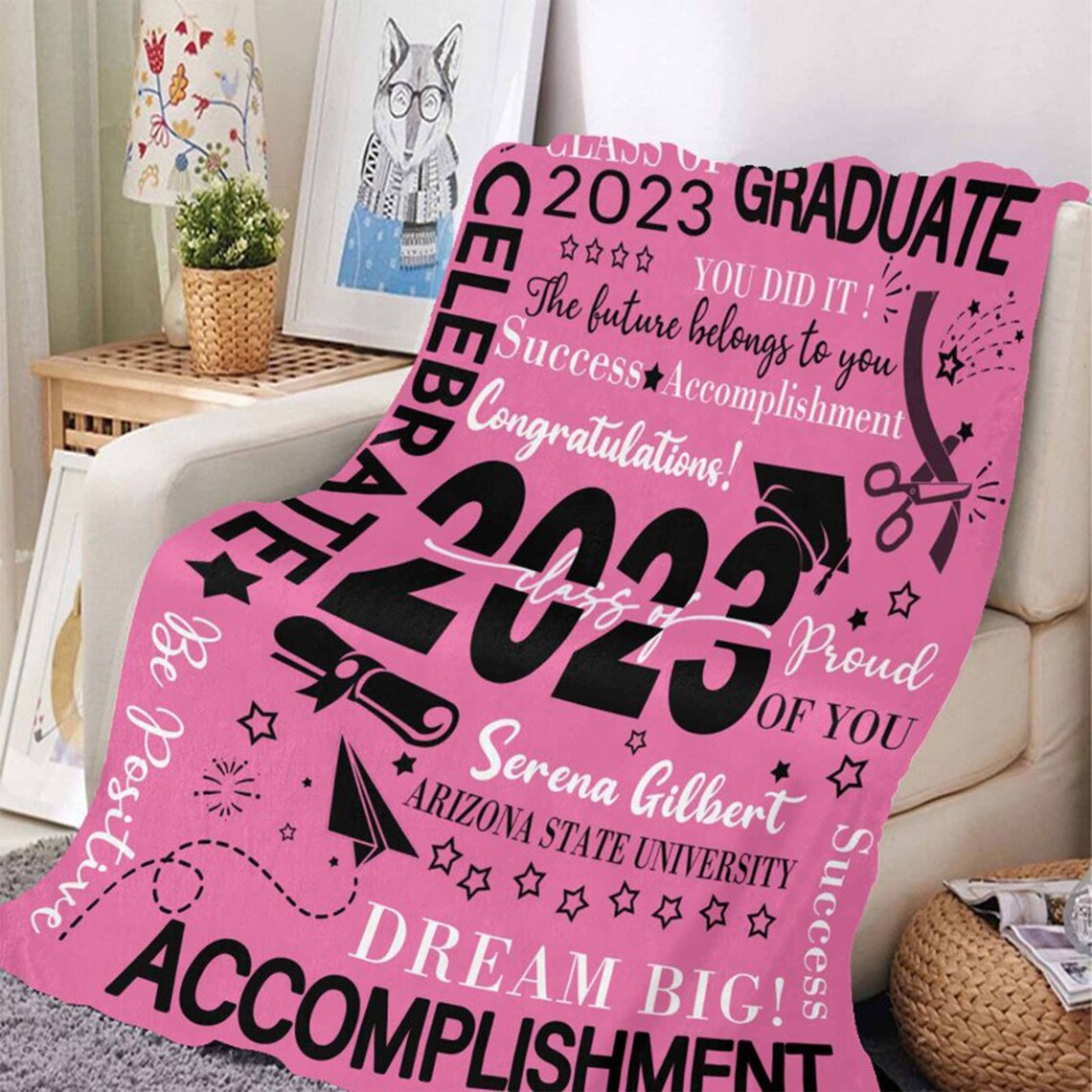 Personalized Graduation Blanket Multicolors