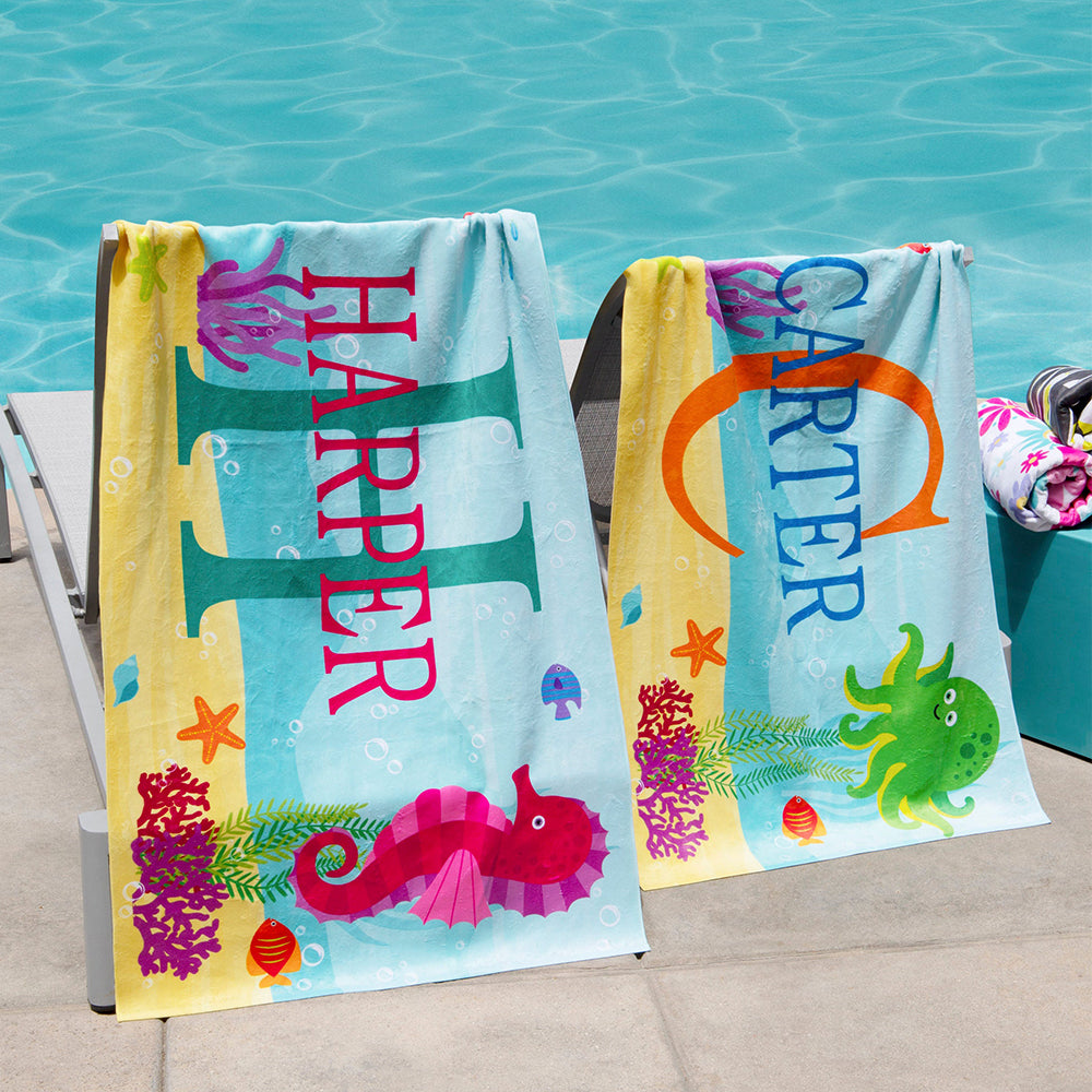 Personalized Kids Microfiber Beach Towel Sea World