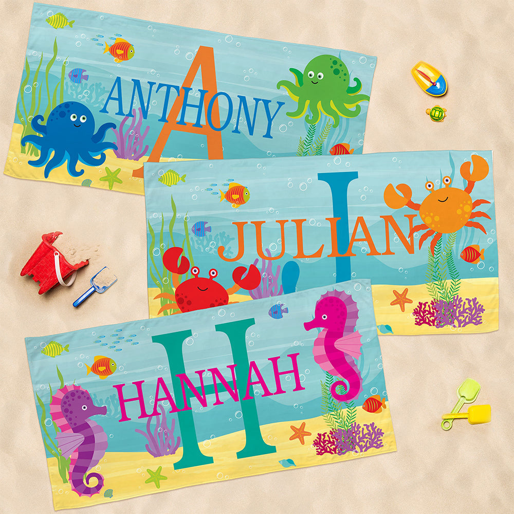 Personalized Kids Microfiber Beach Towel Sea World