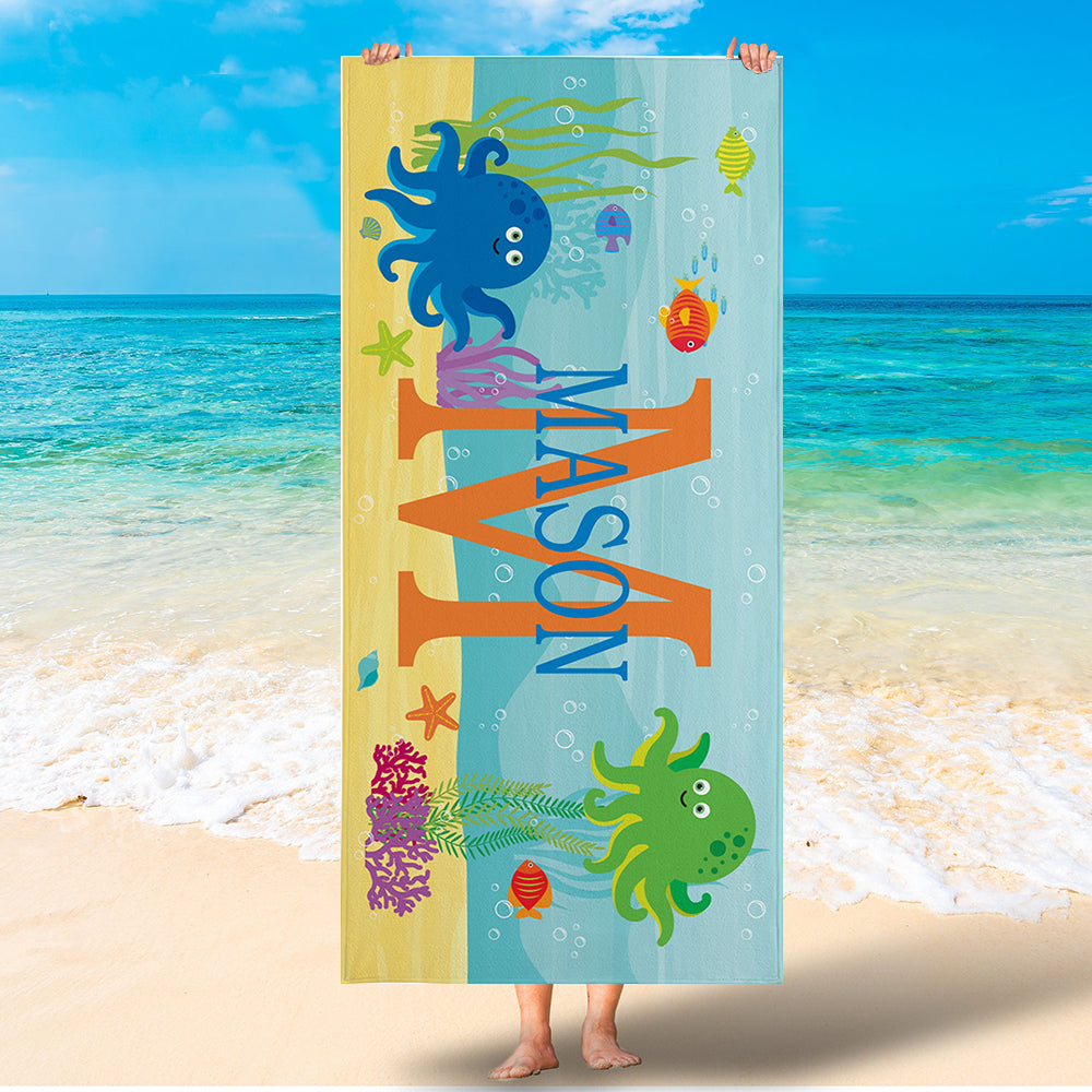 Personalized Kids Microfiber Beach Towel Sea World