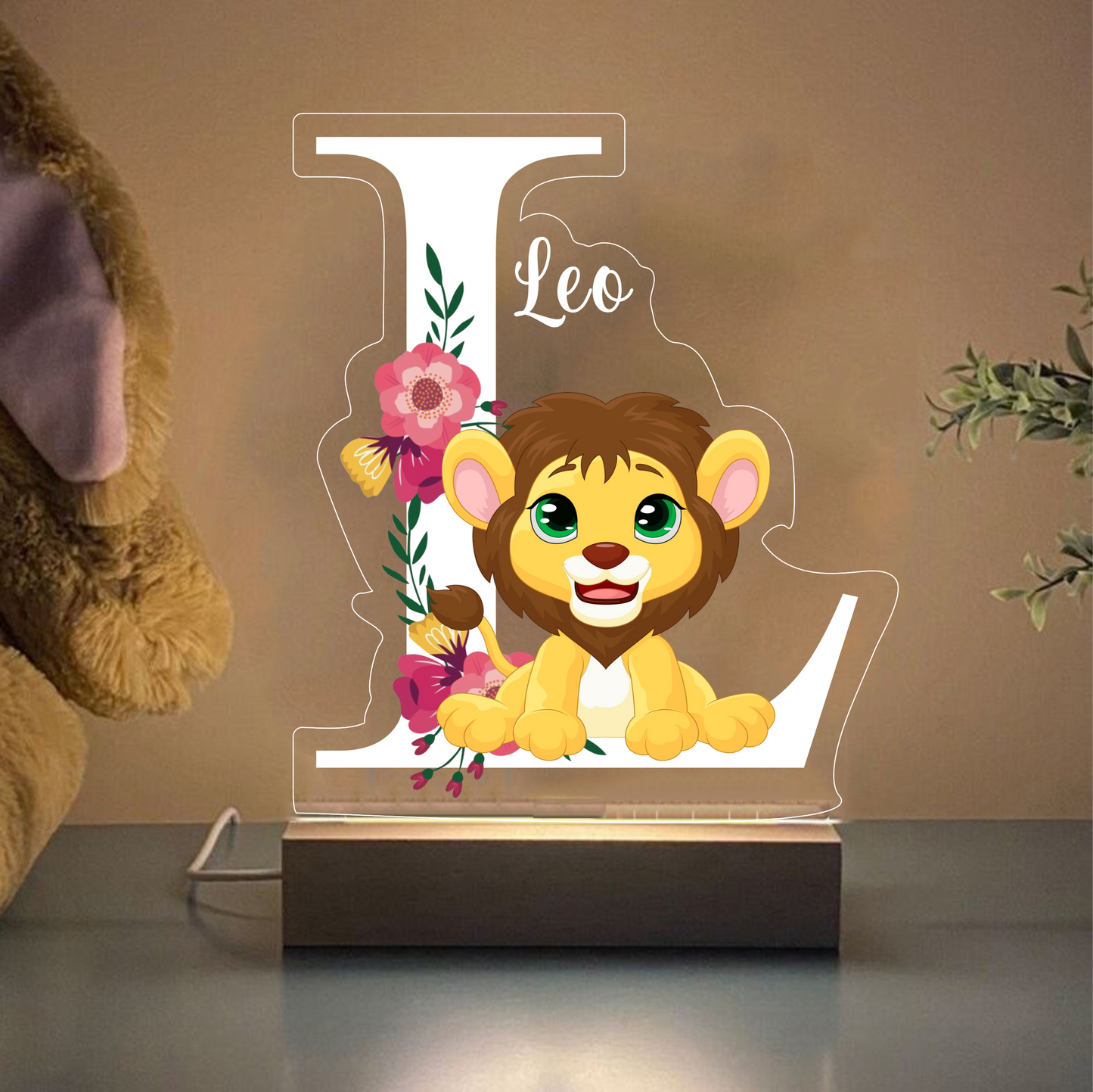 Personalized Bedroom Boys Girls Animal Mood Lighting With Initial