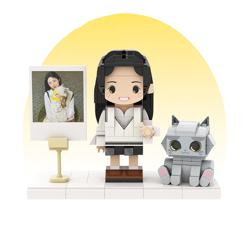 Customized Single Standing Figure and Pet Building Block Figure: Blue Cat