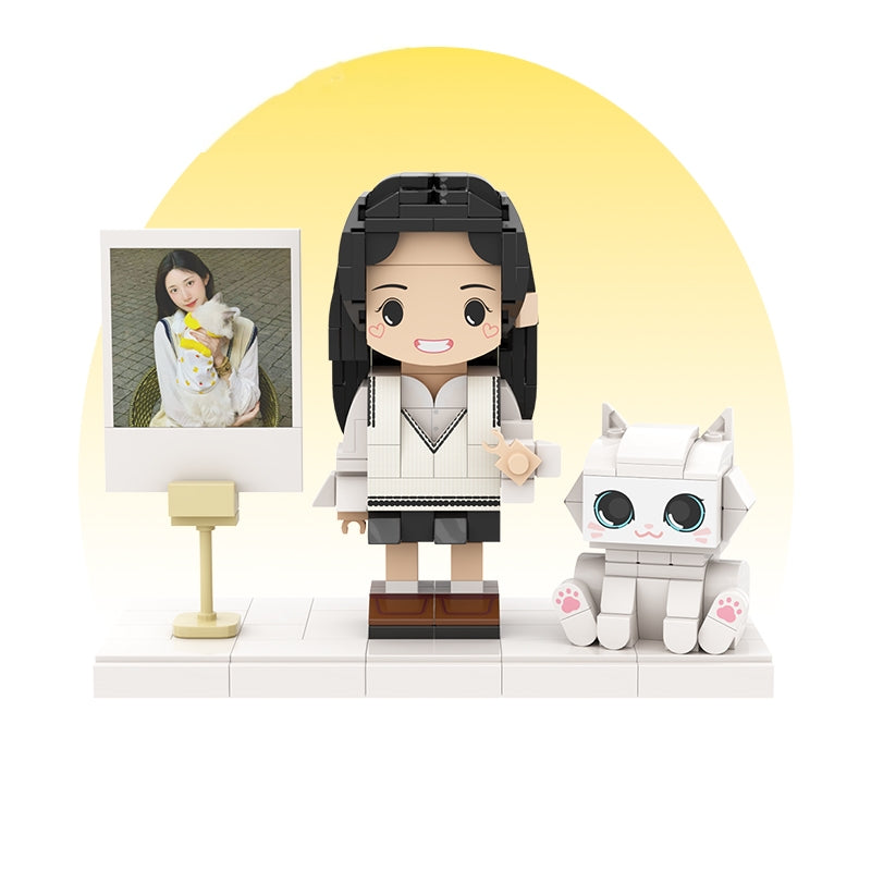 Customized Single Standing Figure and Pet Building Block Figure: White Cat