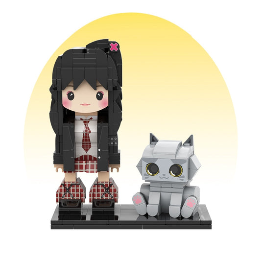 Customized Single Standing Figure and Pet Building Block Figure: Blue Cat