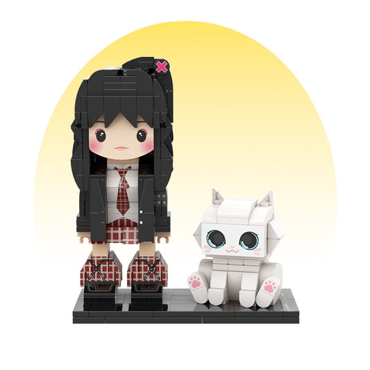 Customized Single Standing Figure and Pet Building Block Figure: White Cat