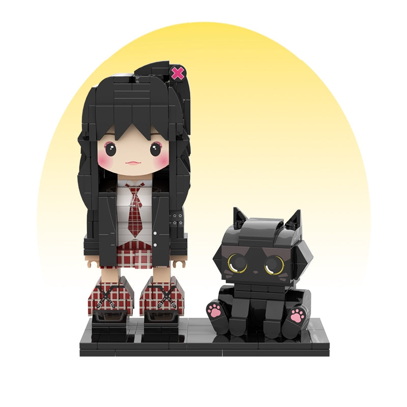 Customized Single Standing Figure and Pet Building Block Figure: Black Cat