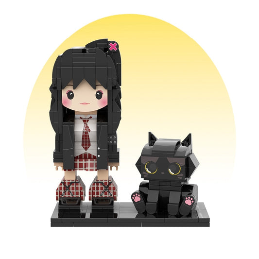 Customized Single Standing Figure and Pet Building Block Figure: Black Cat