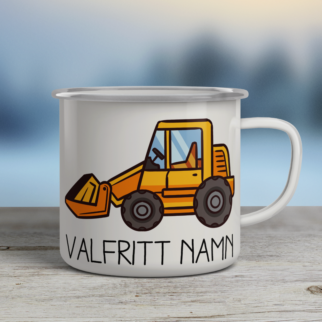 Personalized Enamel Mug Traktor Yellow Multi Colors Rim