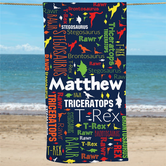 Personalized Dinosaur Word Art Beach Towel