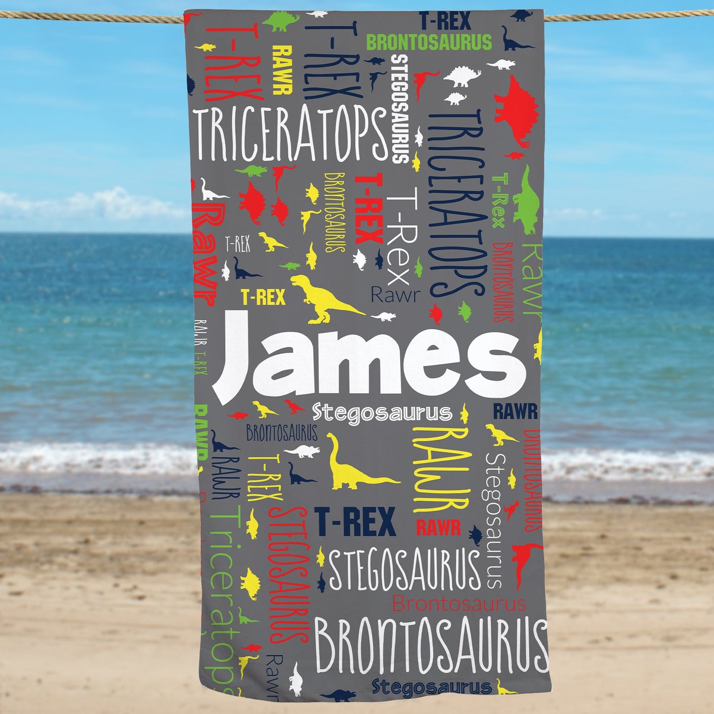Personalized Dinosaur Word Art Beach Towel