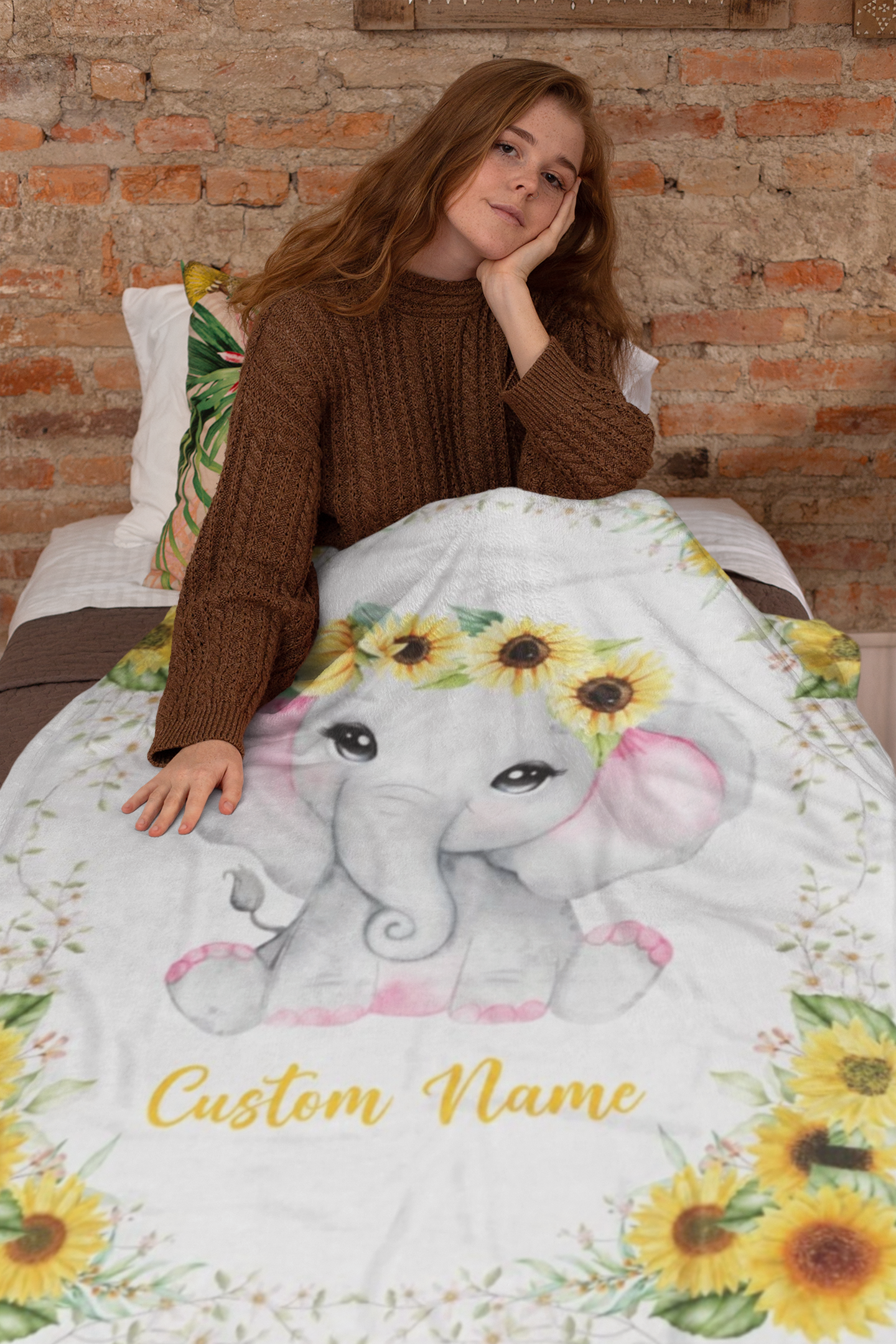 Personalized Sunflower Newborn Baby Girl Children Name Fleece Blanket | 110122