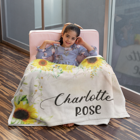 Personalized Sunflower Newborn Baby Girl Children Name Fleece Blanket | 110222