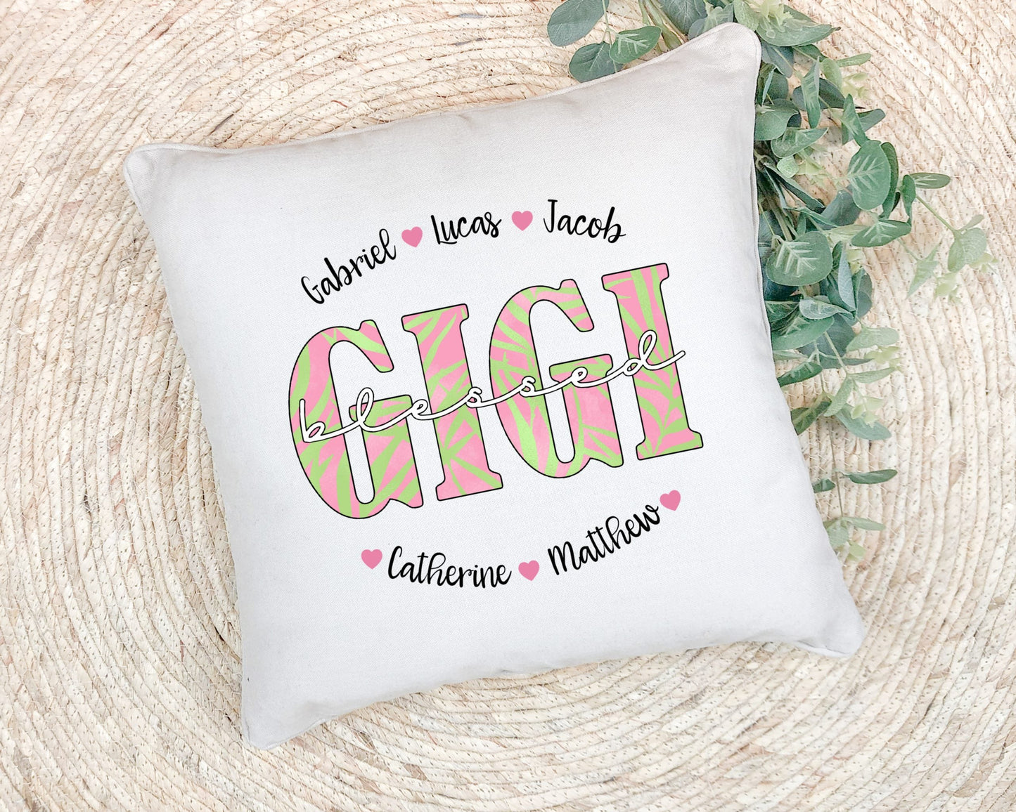Personalized Blessed Mom Grandma Nana Gigi Name Pillow