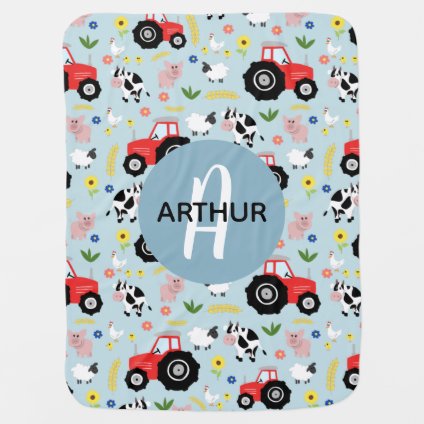 Personalized Minky Swaddle Blanket Farm Car