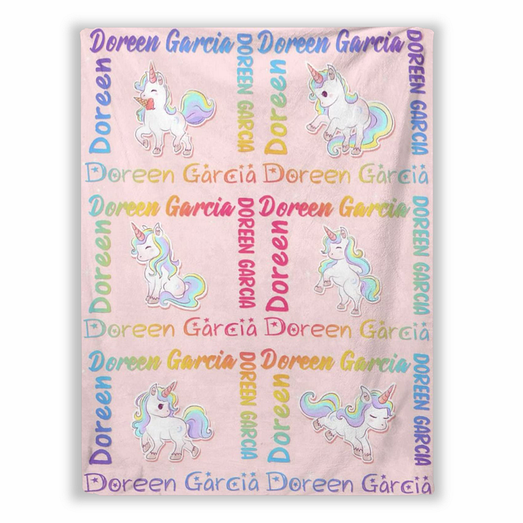 Custom Magical Unicorn Blanket With Name Art Pink